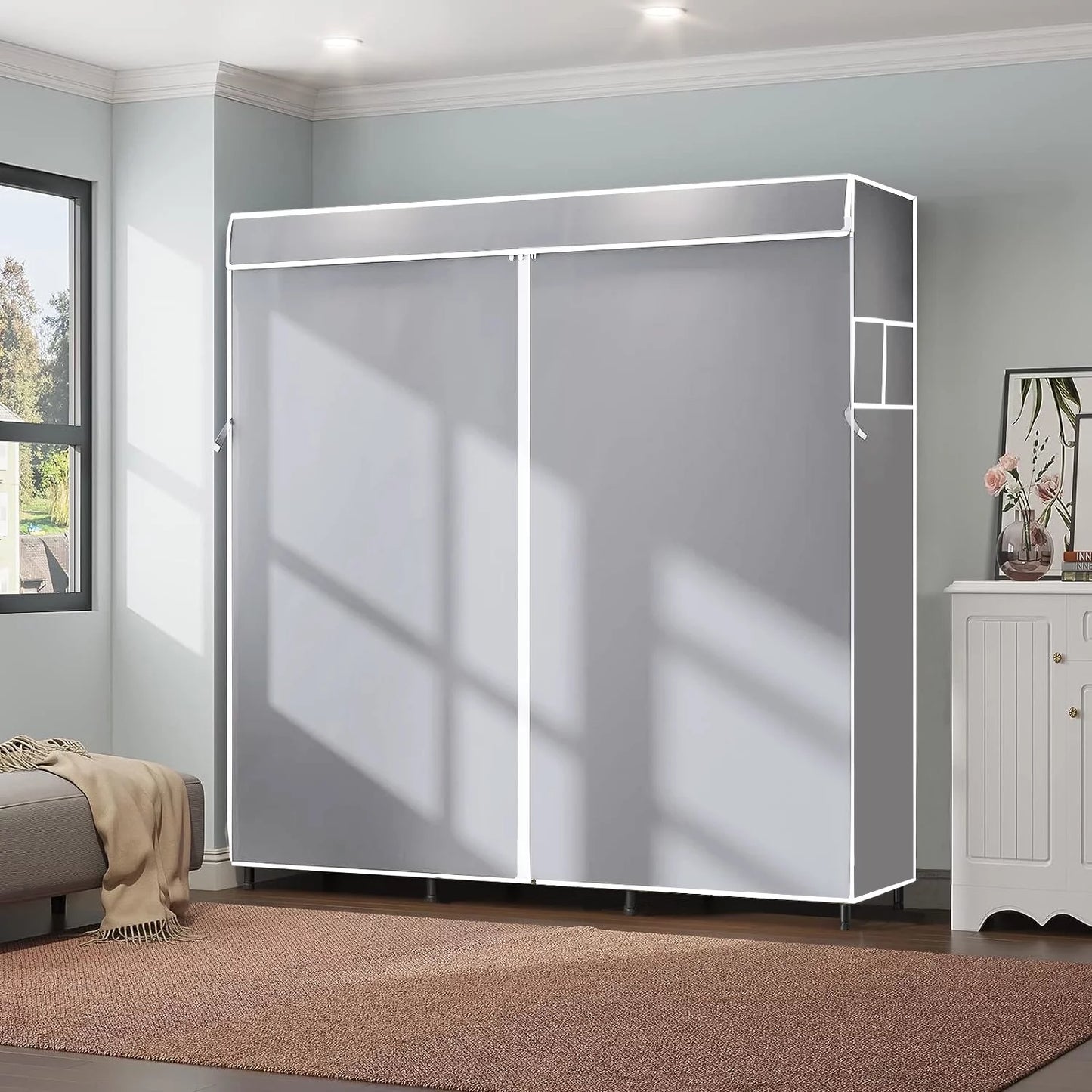 Portable Closet,Portable Wardrobe Closet Storage with 3 Hanging Rods,6 Storage Shelves,Side Pocket for Clothes Storage Organizer,Blue