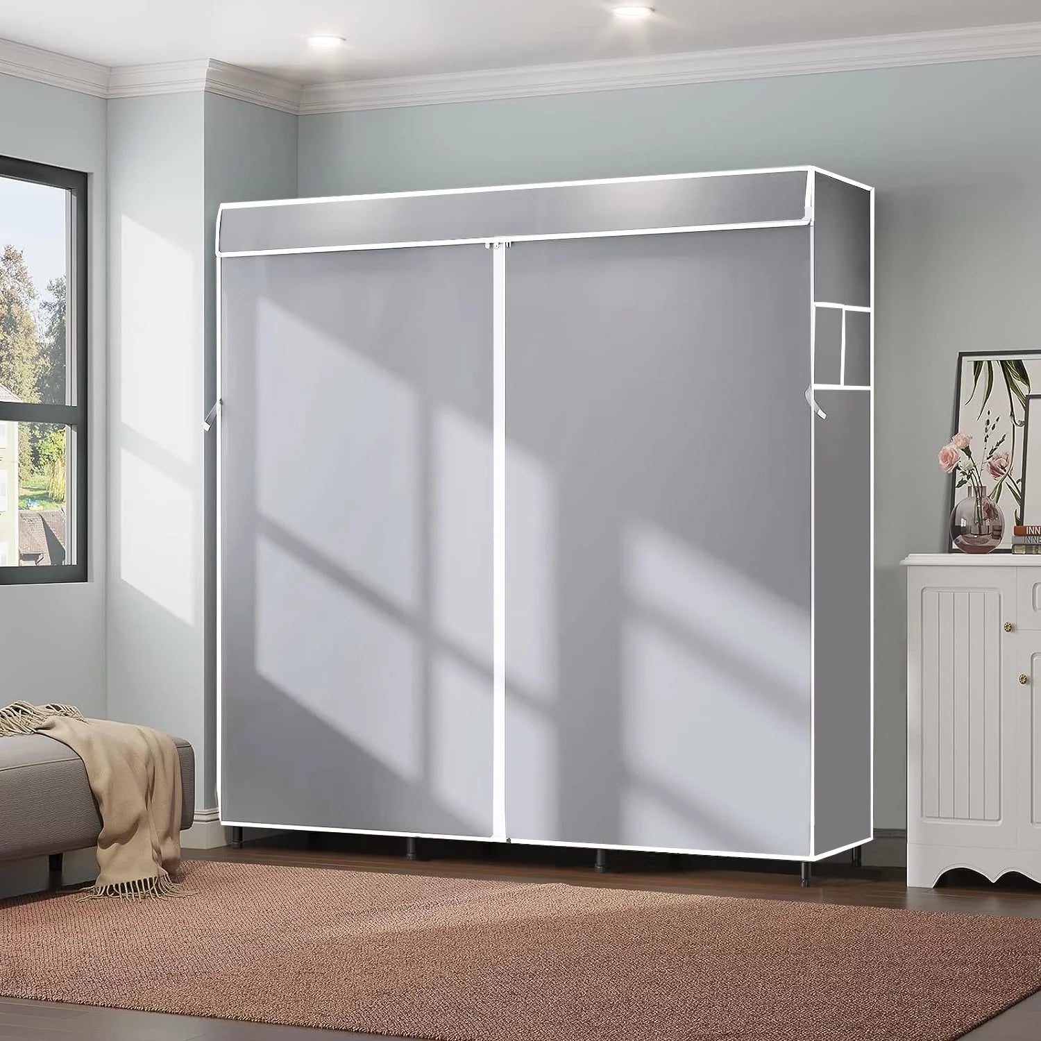 Portable Closet,Portable Wardrobe Closet Storage with 3 Hanging Rods,6 Storage Shelves,Side Pocket for Clothes Storage Organizer,Blue