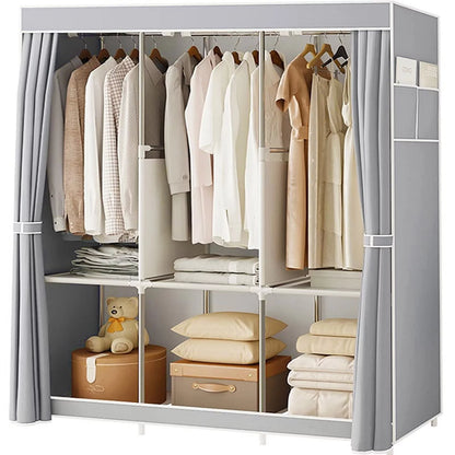 Portable Closet,Portable Wardrobe Closet Storage with 3 Hanging Rods,6 Storage Shelves,Side Pocket for Clothes Storage Organizer,Blue