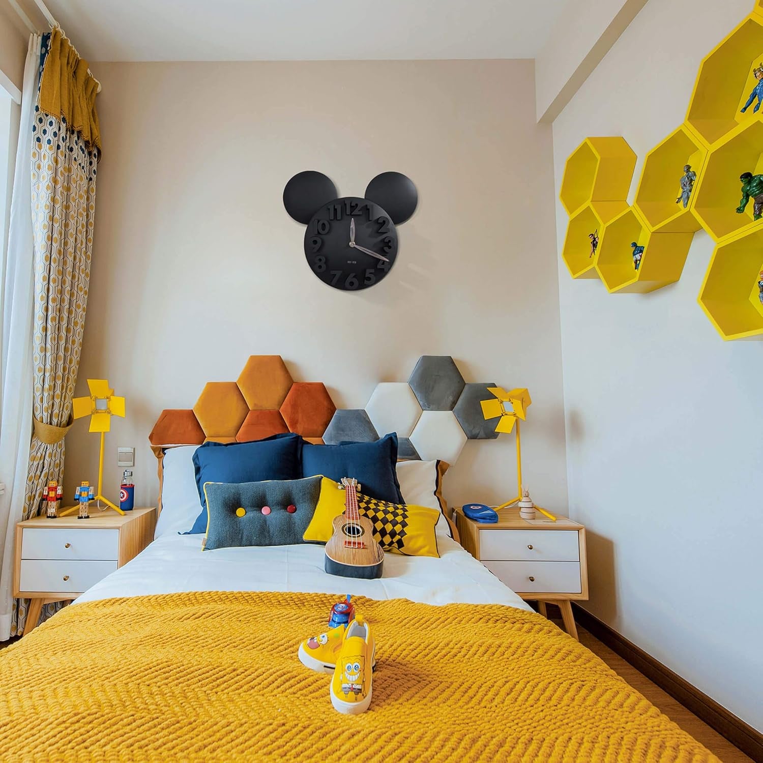 MEIDI CLOCK Modern Design Mickey Mouse Big Digit 3D Wall Clock Home Decor Decoration - Black